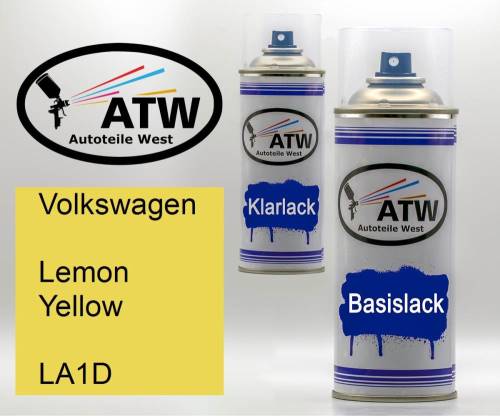 Volkswagen, Lemon Yellow, LA1D: 400ml Sprühdose + 400ml Klarlack - Set, von ATW Autoteile West.